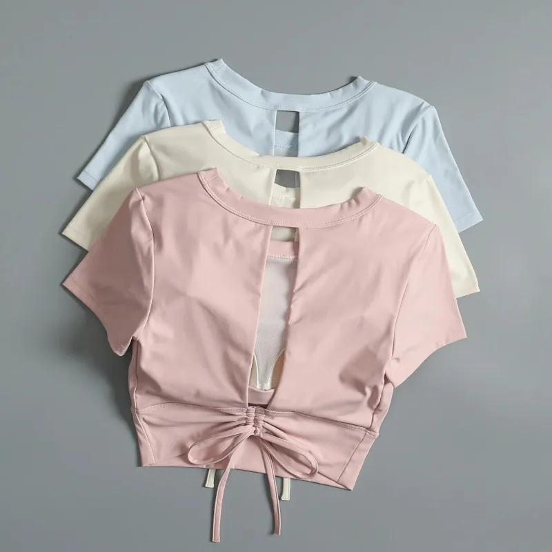 

Спортивный костюм для йоги с подкладкой для груди, модная быстросохнущая футболка с коротким рукавом для бега, пилатеса и фитнеса.