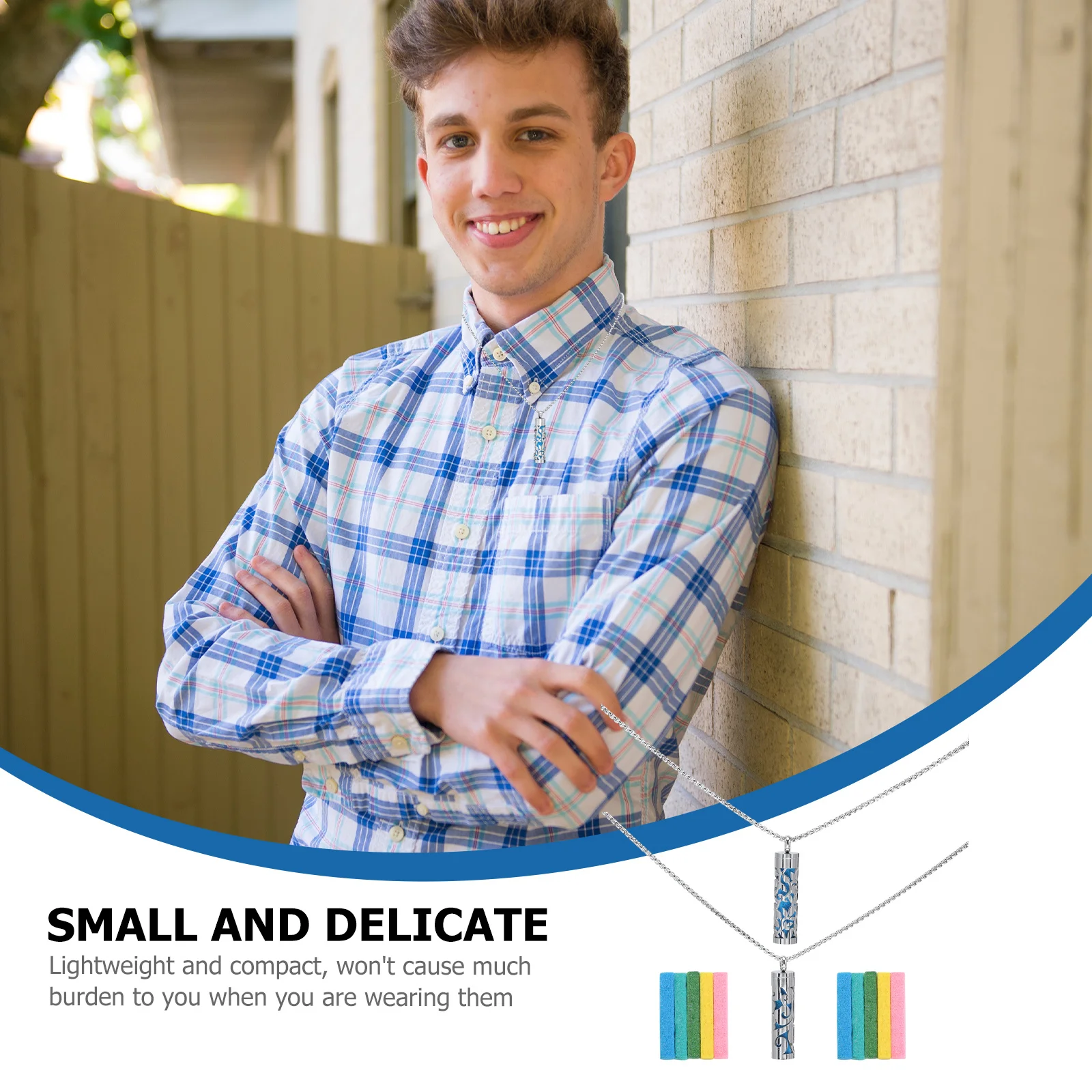 

2Sets Men Aromatherapy Necklace Essential Oil Pendant Stainless Steel Stylish Neck Ornament Male Birthday Gift