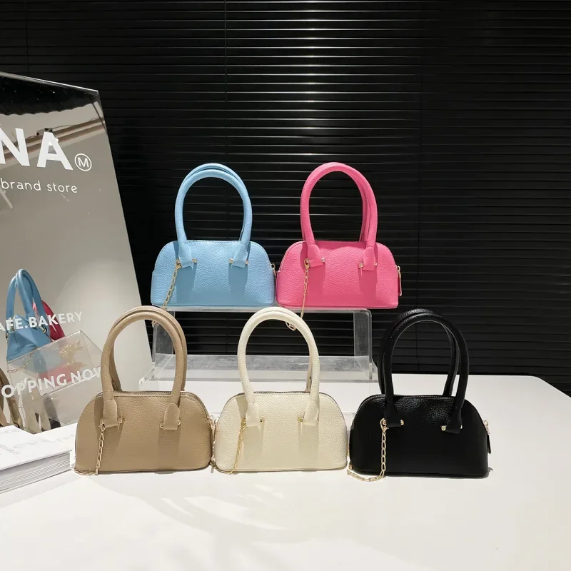 

2025 Новая однотонная, модная и универсальная сумка через плечо с цепочкой для женщин, весенние сумки-ракушки