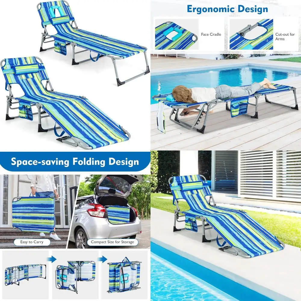 كرسي حمام السباحة قابل للتعديل مع فتحات للوجه والذراع، وسادة قابلة للغسل، جيب، ومقبض حمل للتسمير والاسترخاء #1