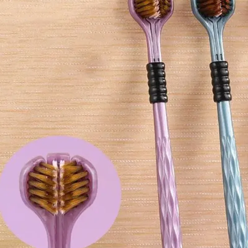 2Pcs 3D Stereo Three-Sided Toothbrush Ultra Fine Soft Hair Adult Toothbrushes Tongue Scraper Oral Care 360° Cleaning Teeth Brush