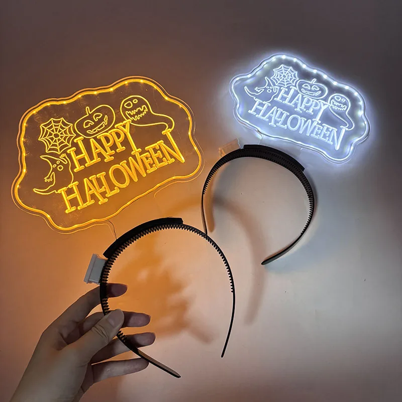 

Funny Acrylic Pumpkin spider glowing headband nurse luminous Head Accessories for women girl cosplay Halloween Atmosphere Props