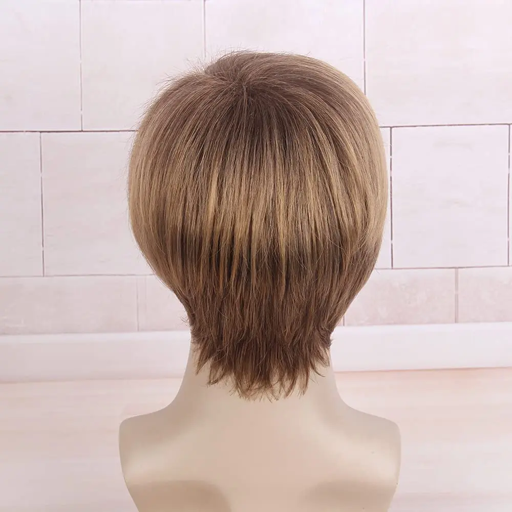 Mens Brown Wig Short Layer Wavy Wigs for Men Natural Synthetic Hair Wig for Man Men Guy Cosplay Anime Party Costume Anime