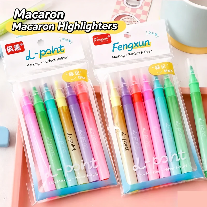 

6-pack macaron colored highlighter pen set with soft eye protection, marking pen, hand account, graffiti, key pen