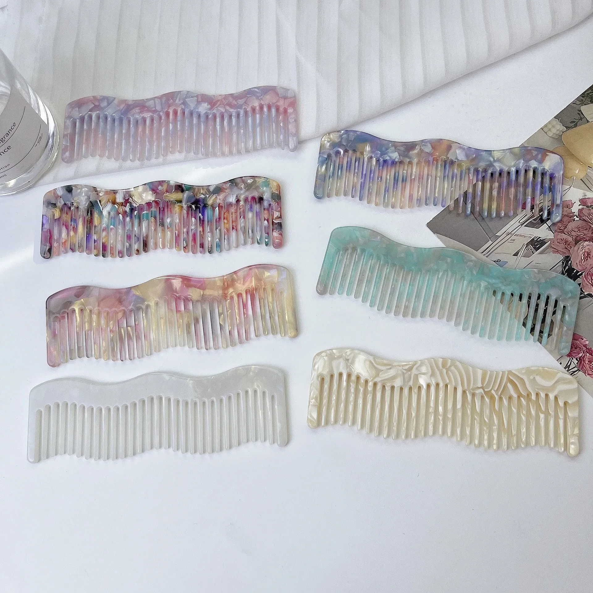 Wave Tooth Detangling Hair Comb Portable Acetate Travel Brush Korean Pocket-Size Styling Comb French Elegant Design Combs