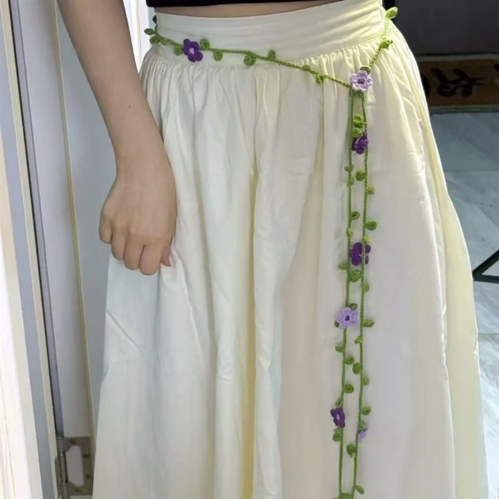 النمط الرعوي محبوك زهرة الخصر سلسلة هيرباند أنيقة زهرة الثلاثي الحجاب خمر قلادة طويلة