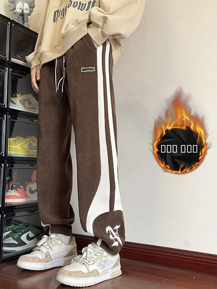 

Thiened Corduroy Sports Casual Pants for Men Winter European Cotton Fce Trendy Brand Hip Haome Teenagers Cuffed Sweat...