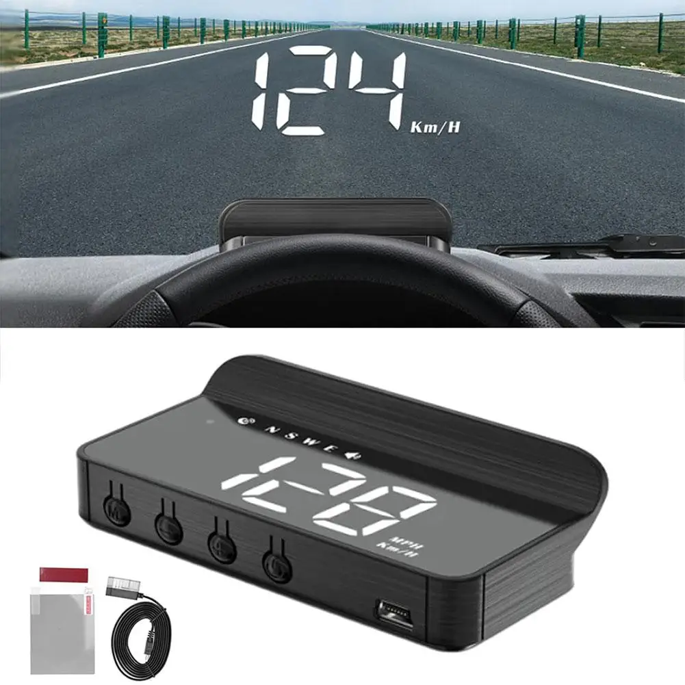 Car HUD Head-up Display GPS Holographic Speedometer Auto Clock Car Speed Gauge Electronic Windshield Projector Speed Km/h N0T9