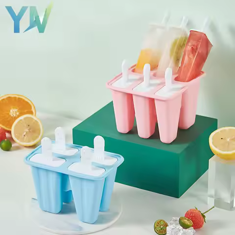 4 Cavity Food Grade Silicone Popsicle Mold DIY Ice Pop Maker for Home Reusable Easy Release Freezer Dessert Kitchen Gadget