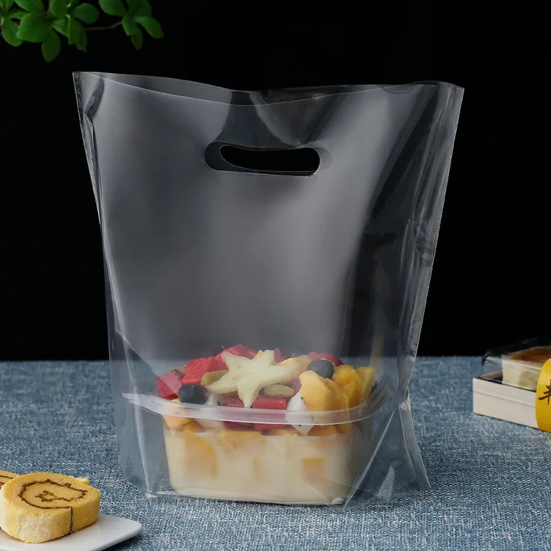 

50pcs Transparent Clear Thicken Plastic Portable Stand Salad Dessert Bread Cake Food Packaging Takeaway Hand Bags