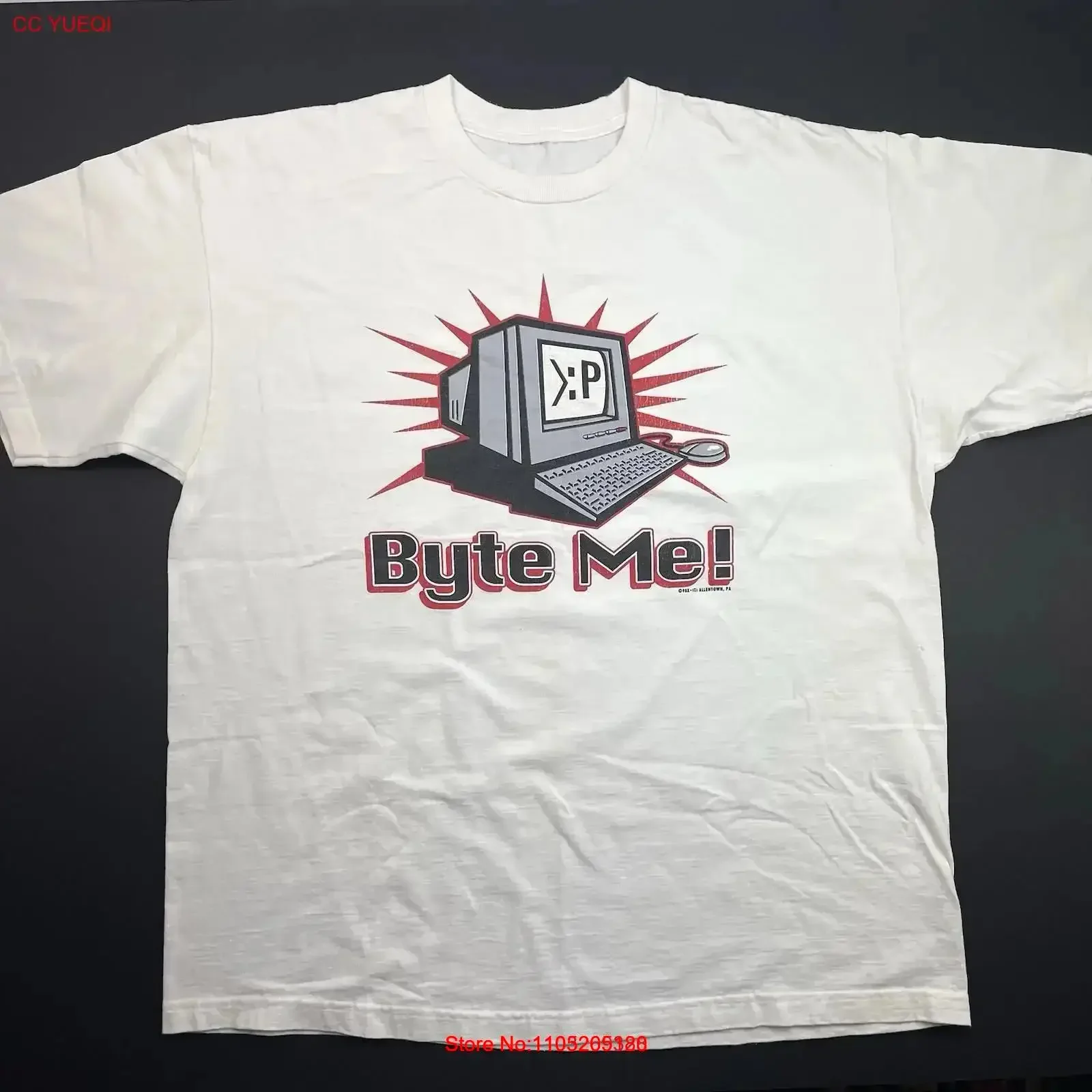 Byte Me p 90 s PC Computer Funny White Vintage T Shirt Men Size 2XL Washed Casual Soft fashion Top For Everyday Wear vintage