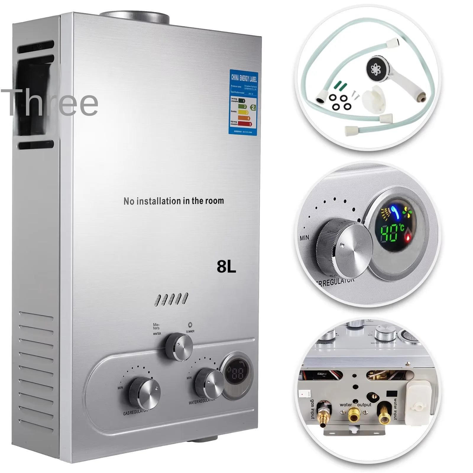 سخان مياه يعمل بالغاز بدون خزان سعة 6 لتر - نظام تسخين فوري للمنزل والخارج (وقود مزدوج غاز البترول المسال/NG، تصميم موفر للطاقة)