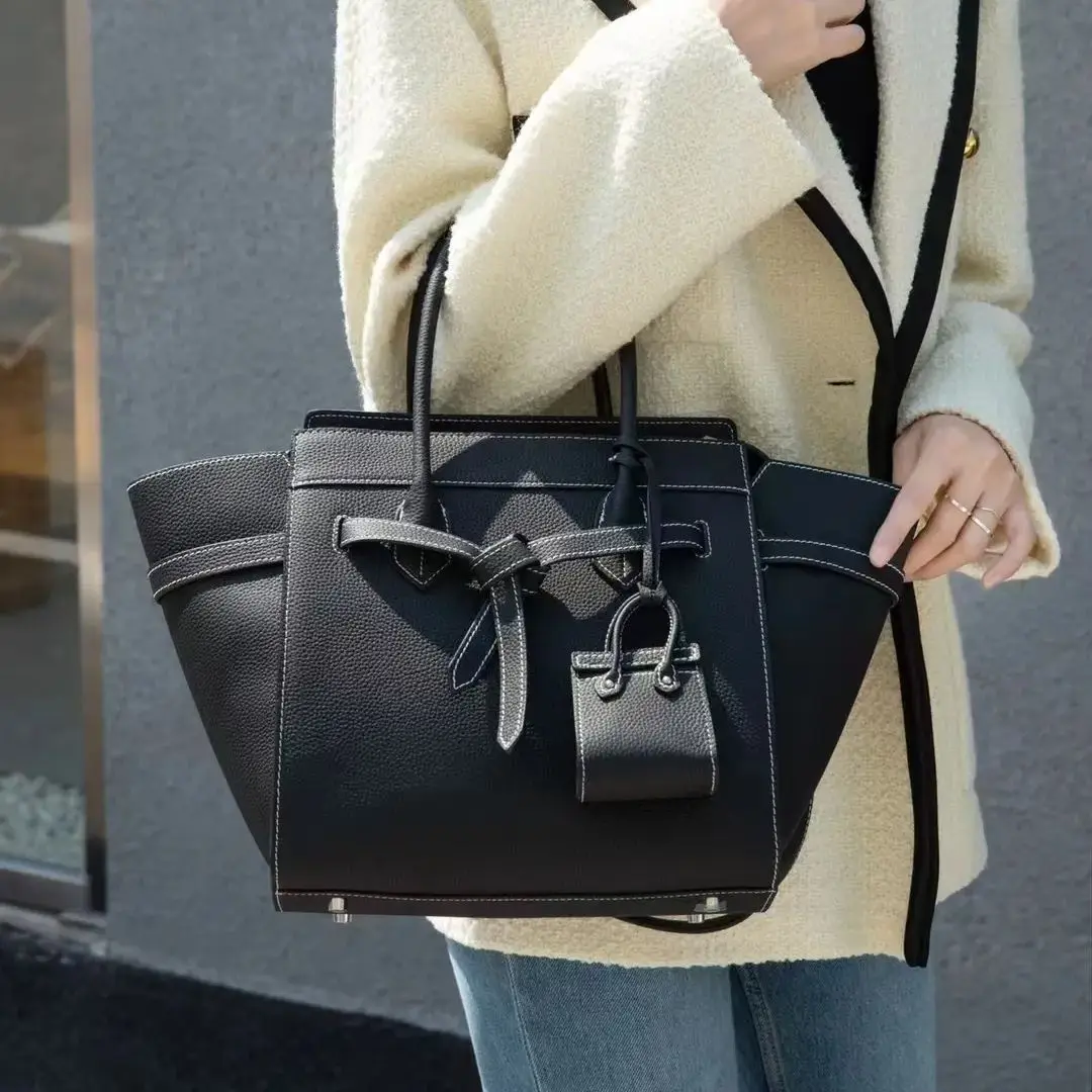 Luxury High Quality Cowhide Handbags For Women Fashion Large Capacity Solid Genuine Leather Tote Bag Versatile Simple Trendy Bag