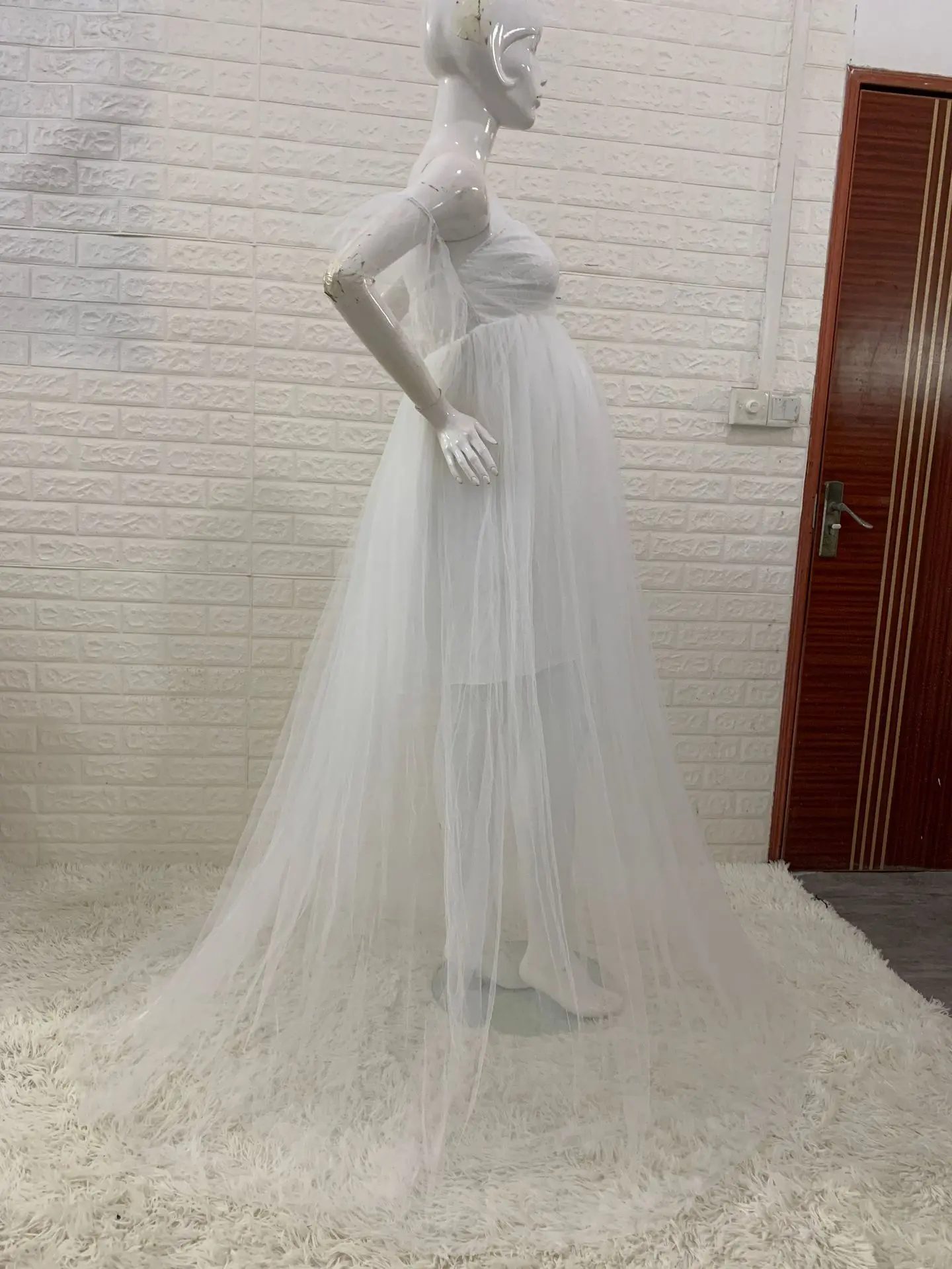 Pregnancy Dresses Maternity Photo Shoot Maxi Gown Off Shouder Lace Mesh Women Clothing for Baby Shower Photography Props