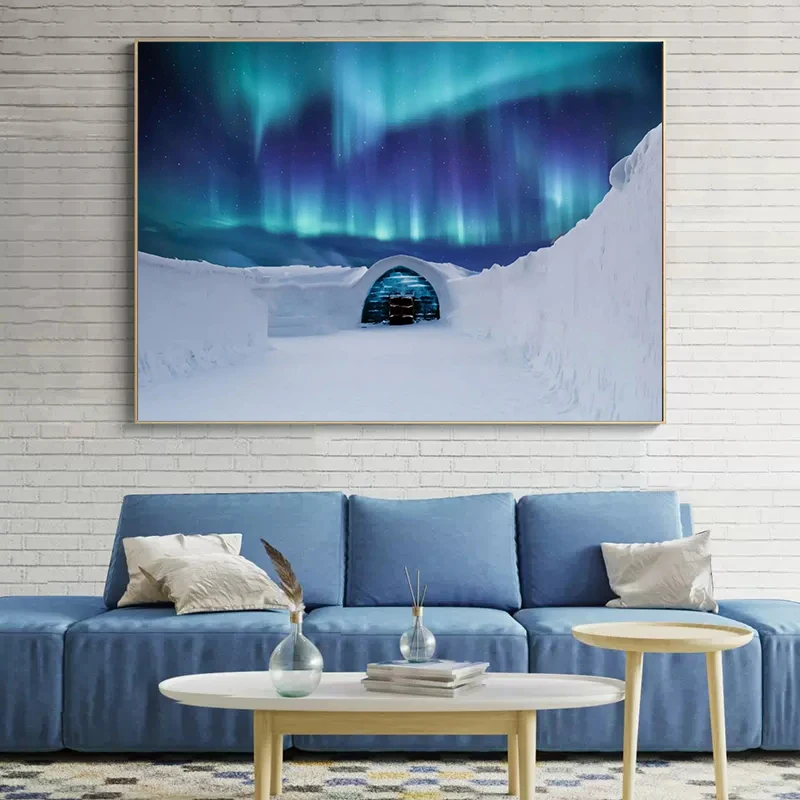 Iceland Aurora Borealis Landscape Poster and Prints Canvas Painting Wall Art Northern Polar Lights Nature Picture for Home Decor