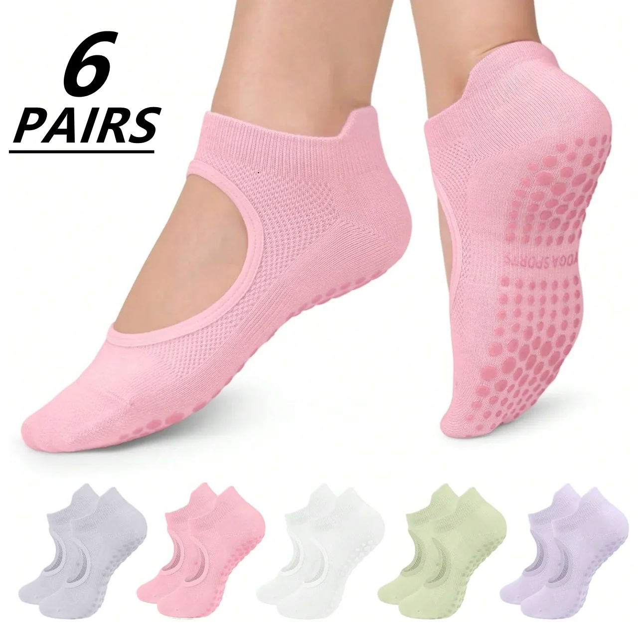 

1/6_Пары женских носков для йоги, нескользящие носки для пилатеса и танцев, нескользящие напольные тапочки с ручками для тренажерного зала в помещении и фитнесе, балета