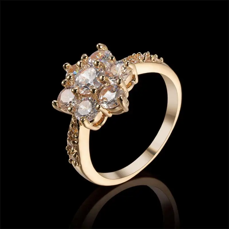 White Zircon Snowflake Luxury Crystal Flower Rings For Women Vintage Gold Color Wedding Promise Band Jewelry Mother's Day Gifts