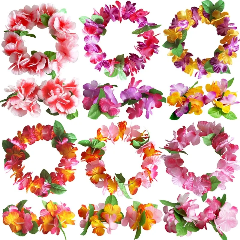 

18PCS 3pcs/set Hawaiian Wreaths Headband Tropical Luau Flower Headpiece Leis for Summer Beach Pool Party Decorations