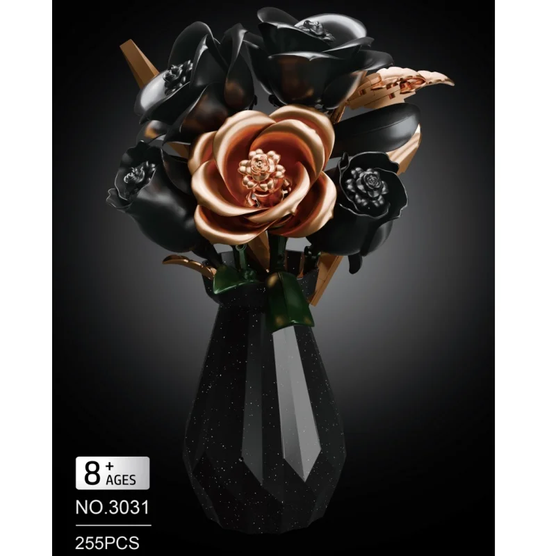 2026 preto ouro e branco rosa com vaso bloco de construção conjunto casa arte ornamento flor rara planta brinquedo para crianças meninas presente aniversário