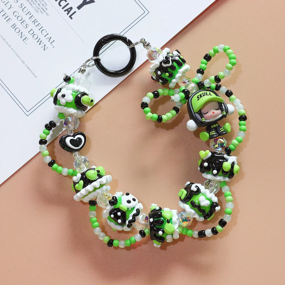 Heavy-industry Style DIY Hand-drawn Beads Phone Chain Cartoon Bubble Mart Hug Series Key chains