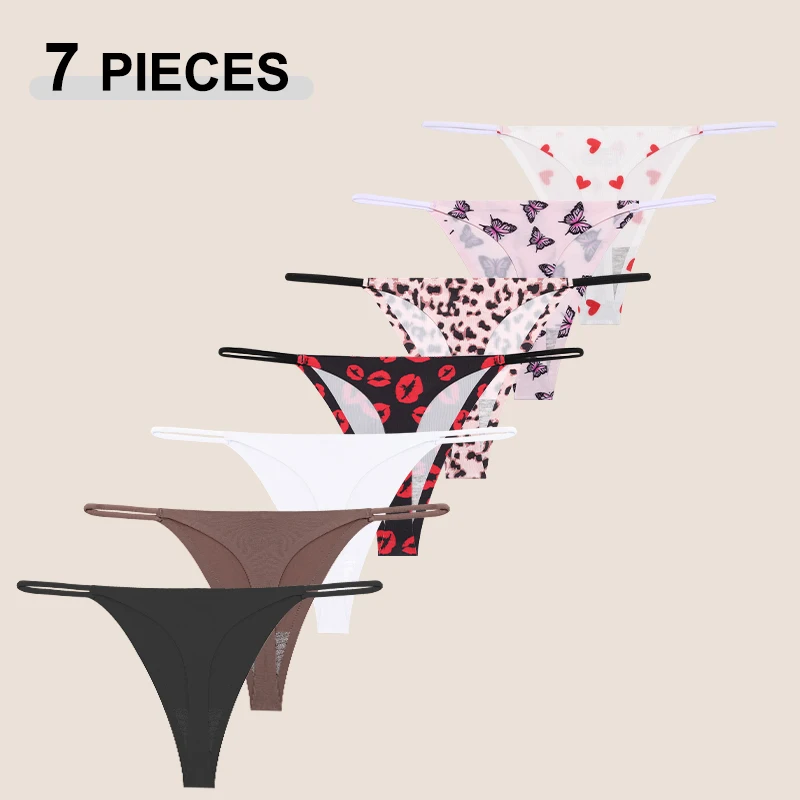 7Pcs/Set Sexy Traceless Thongs For Women Ladies Heart Butterfly Leopard Print Panties Elastic Underpants Female Sexy G-Strings