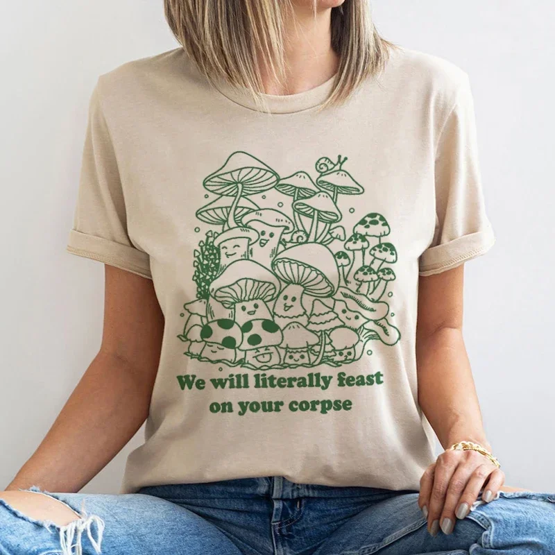 

Funny Mushroom T-Shirts Short Sleeve Hippie Vintage Fungi Lover T Shirt Cute Mycology Graphic Tees Women Cottagecore Clothes