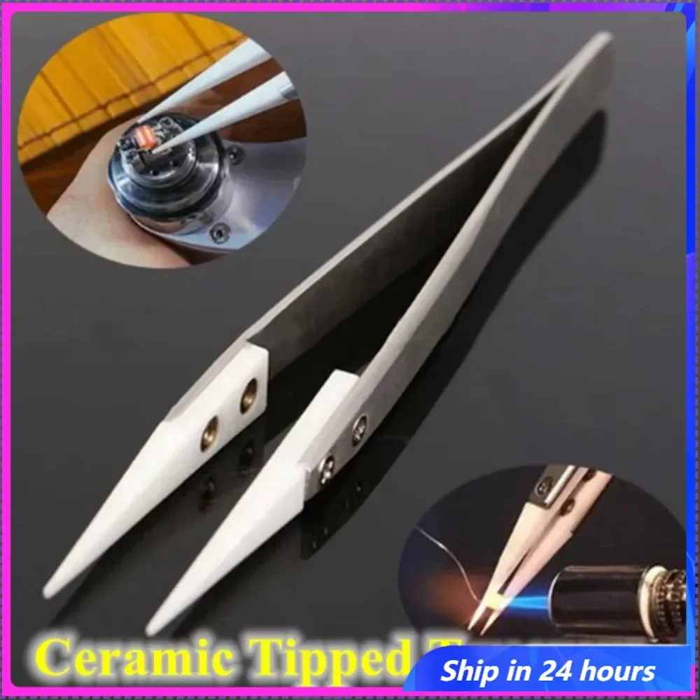 

Ceramic Tipped Stainless Steel Tweezers Tips Heat Pointed Resistant Tweezer Electronic Soldering Tweezers Fine Pointed Tip