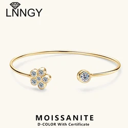 Lnngy Exquisite Flower Cuff Bracelet Bezel Moissanite Adjustable Bracelets For Women Girl 925 Sterling Silver Wrist Jewelry Gift