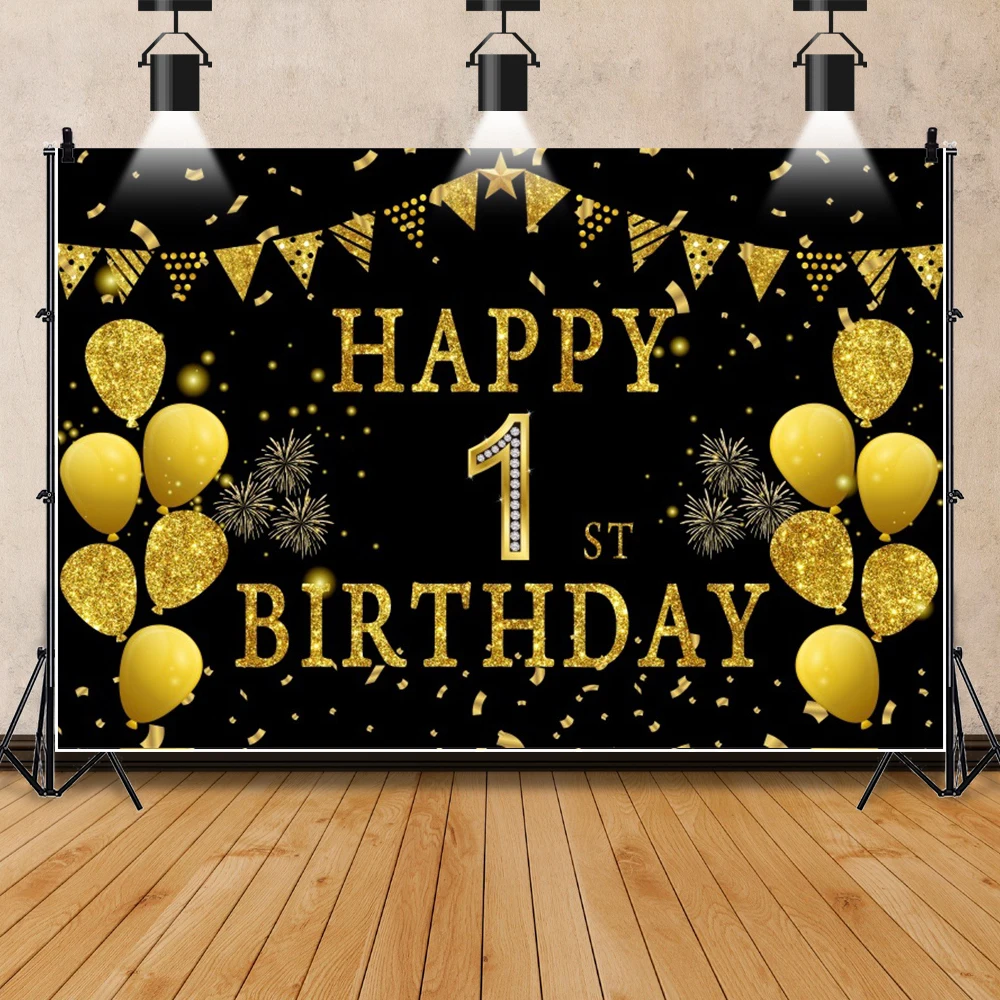 Black Gold Birthday Photography Background Coming-of-age Ceremony 16 18 70 80 Birthday Party Customized Portrait Decor Backdrop