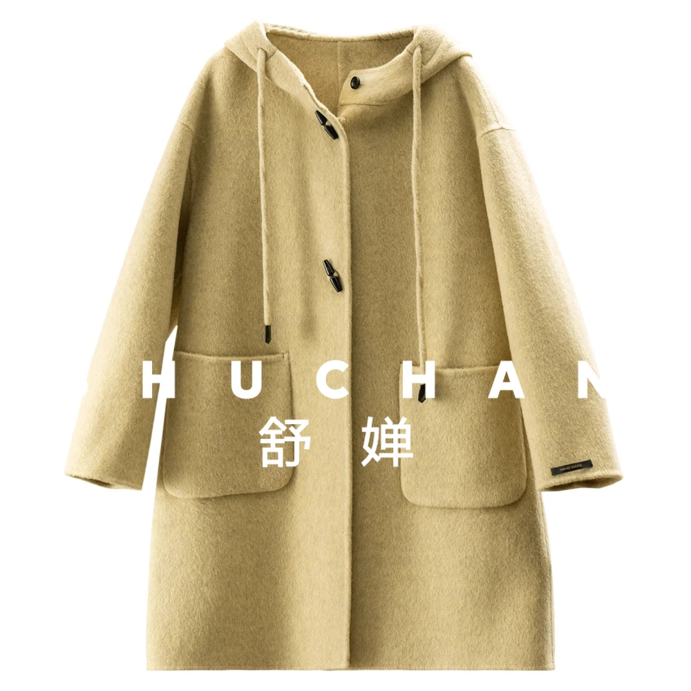 

College Style Luxury Wool Camel Fleece Double-sided Wool with Corner Button Coat Women 00J7