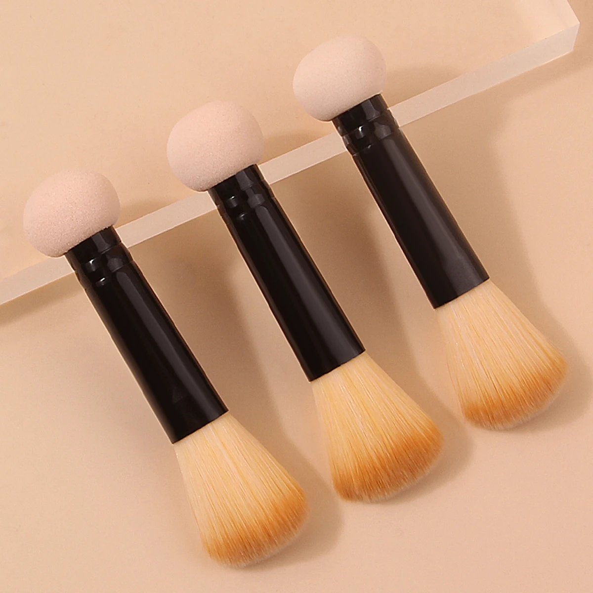 Pinceau de maquillage à double tête, 3 pièces, à la mode, pour plâtrage lâche, correcteur, conception de tête en éponge, outil de beauté multifonctionnel