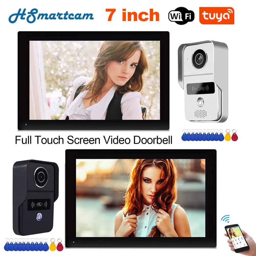 Wifi 1080P Tuya Smart Wireless Video Doorbell System  Doorphone Door HD Inductive Card Camera 7 Inch Touch Screen Video Intercom