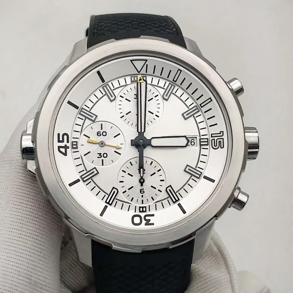 الرجال كوارتز كرونوغراف VK63 ساعة Aquatimer الساعات متعددة الوظائف الفولاذ المقاوم للصدأ أسود أزرق المطاط الأبيض التقويم حسب الطلب #3