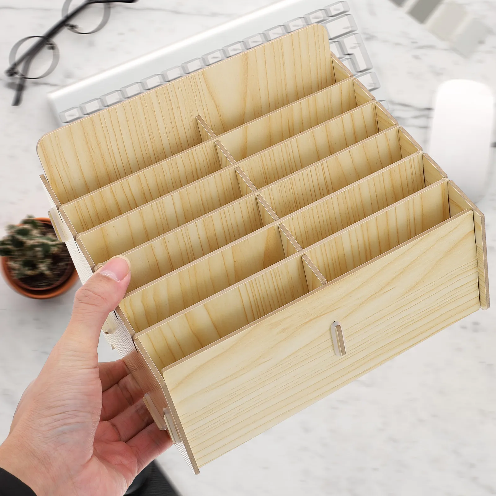 

12 Grids Wooden Phone Box Multi-Grid Storage Rack Desktop Organizer Phone Holder for Office Classroom Desktop Storage Box