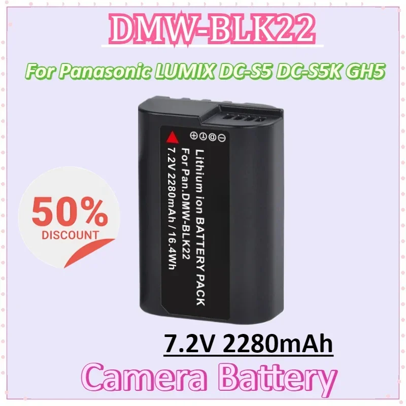 

2PCS 7.2V 2280mAh Rechargeable DMW-BLK22 DMW BLK22 Li-ion Camera Battery for Panasonic LUMIX DC-S5 DC-S5K