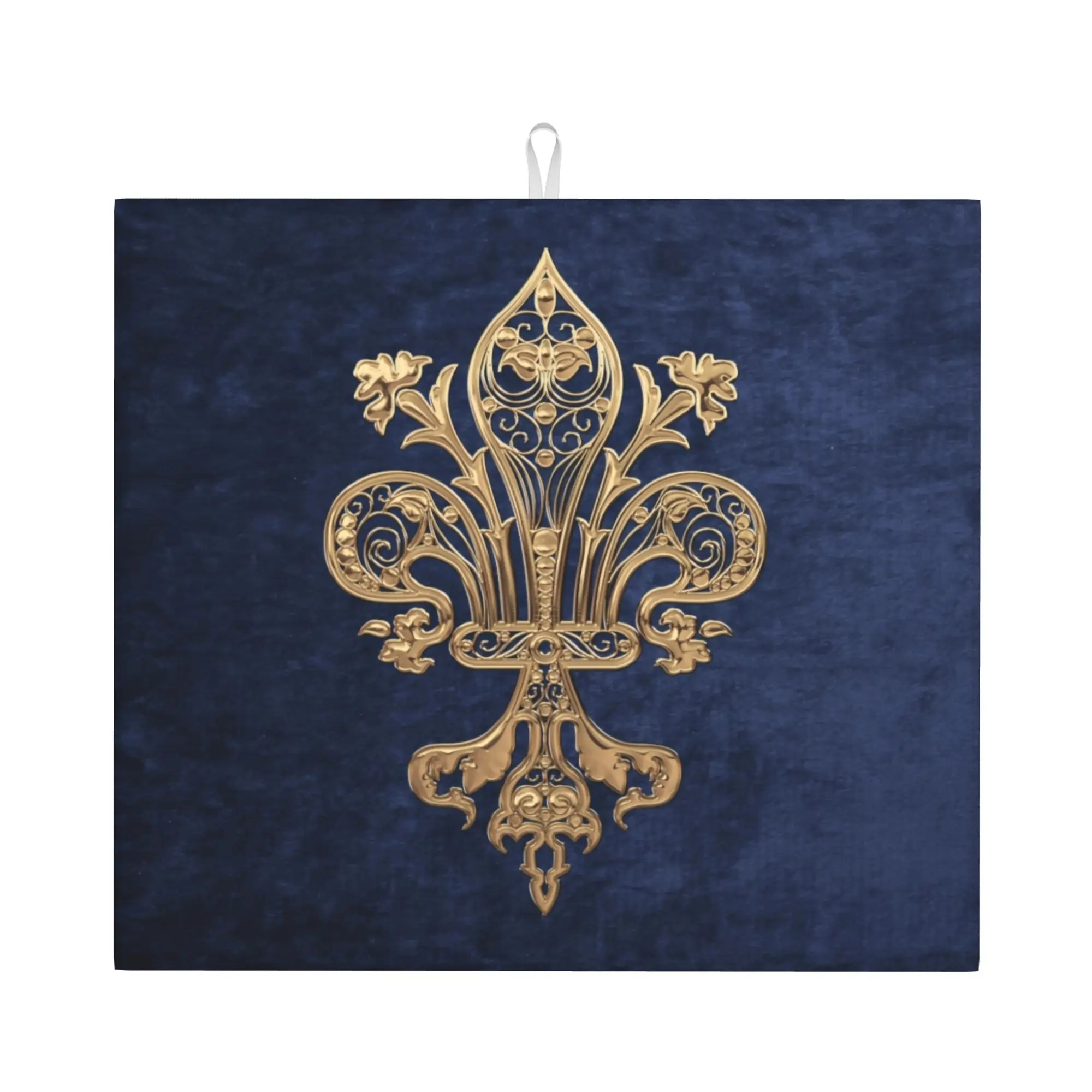 Drying Mat For Kitchen Gold Filigree Fleur De Lis Barware Tableware Fleur-De-Lys Lily Flower Washable Kitchen Sink Drying Pad