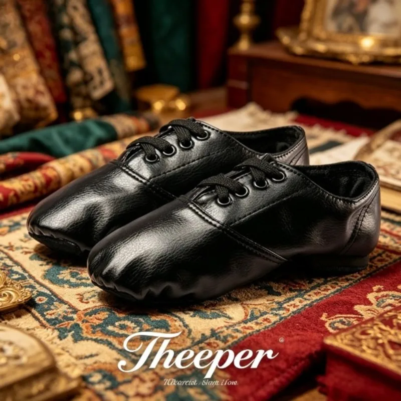 PU Leather Jazz Dance Shoes Low Top Soft Sole Non Slip Dance Footwear for Yoga Ballet Training Gymnastics Practice & Stage Wear