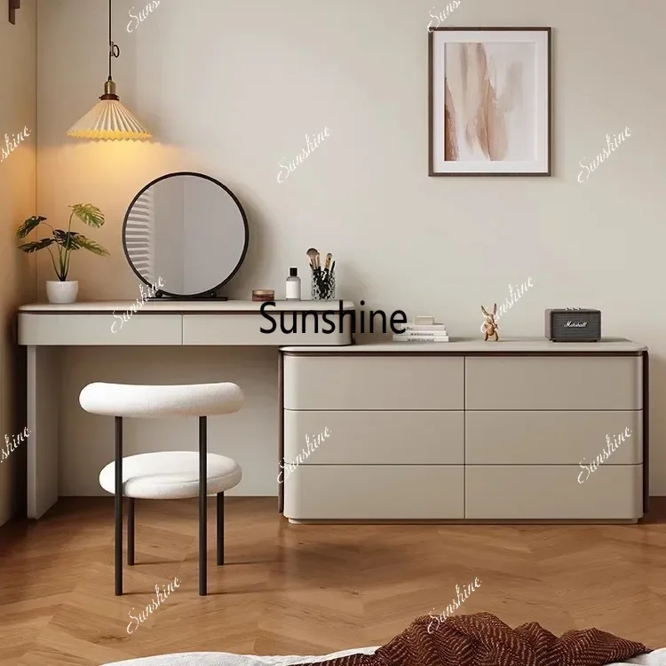 Luxury Dressing Table Cabinet Aesthetic Modern Stool Mirror Dressers Storage 6 Drawers Modern Wood Penteadeira Bedroom Furniture