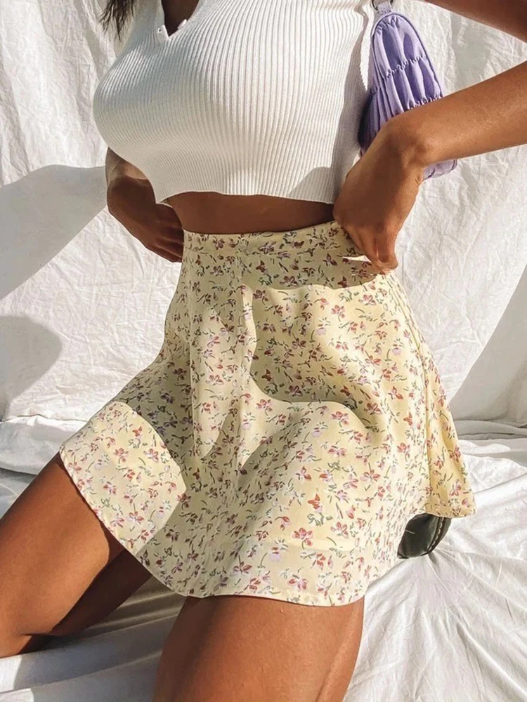 

Summer Tossy Boho Floral Print Party Skirt Summer New High Waist Pleated Skirt Short Beach Sexy Frills Mini Skirts For Women