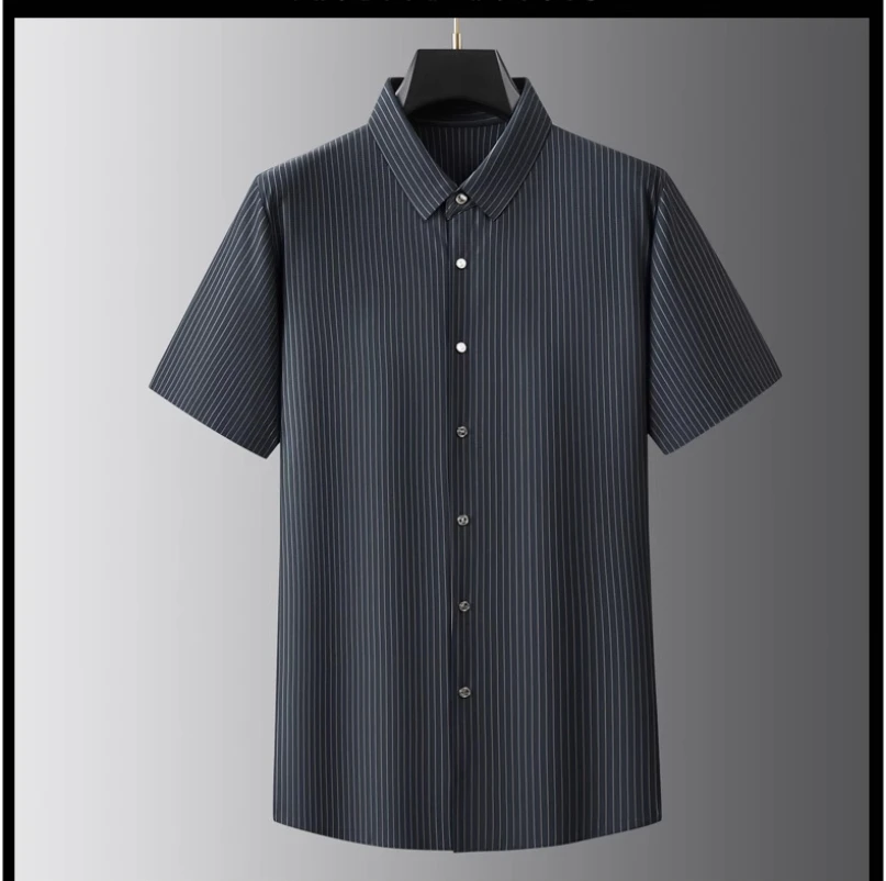 

Large-size men's fashionable ice silk short-sleeved shirt, plus-size cardigan, striped shirt, trendy shirt