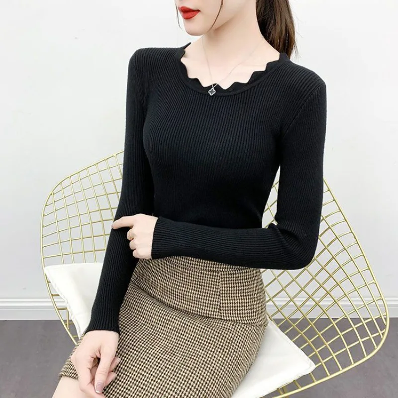 2024 Fashion Long Sleeve Elegant O-neck Women Sweater Autumn Solid Slim Knitted Tops Winter Casual Pullover Jumper