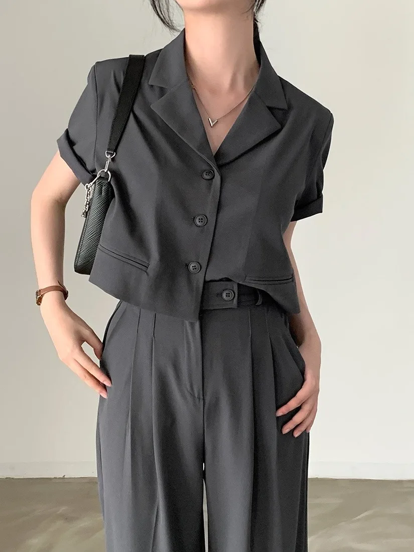 

Шикарный летний свободный костюм-джак с высокой талией, повседневные брюки длиной до пола, модный комплект Ele Sle