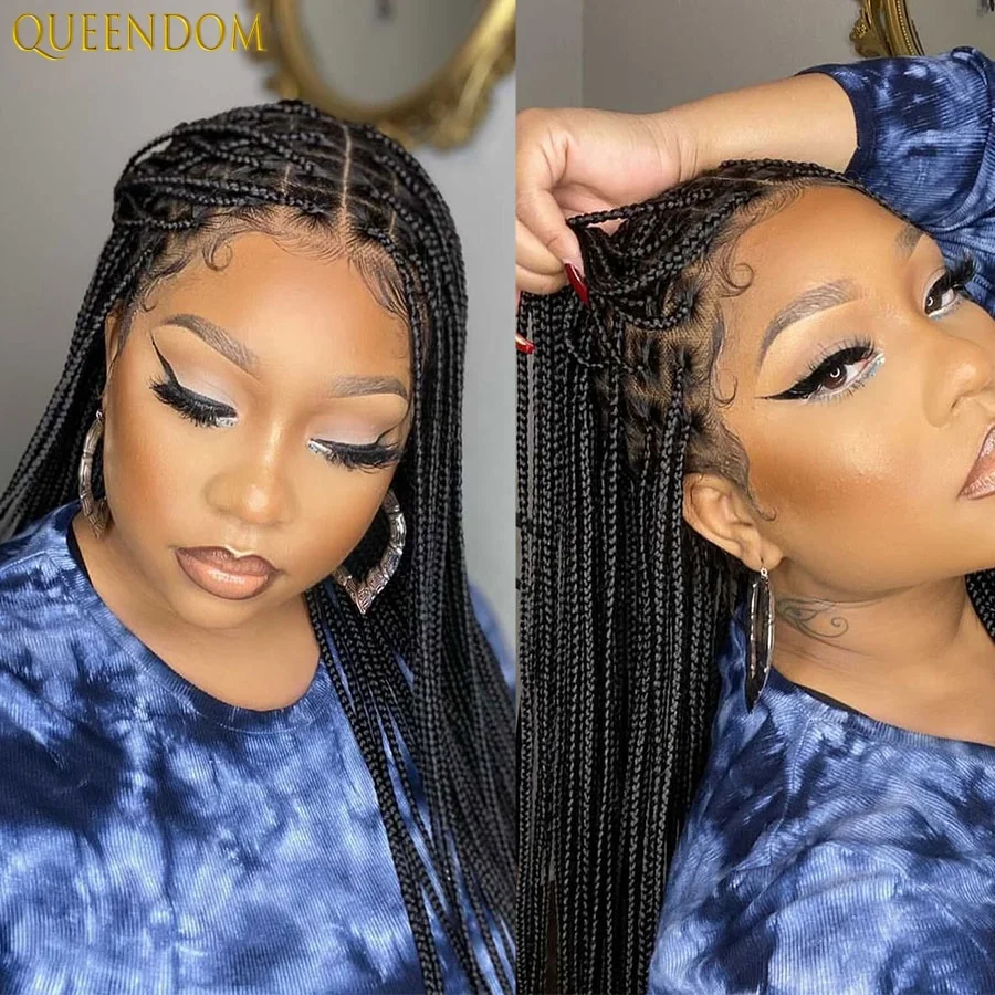 Cornrows Synthetic Full Lace Braided Wigs For Afro Black Women Knotless Box Braiding Hair Wig Locs Goddess Small Part Braids Wig