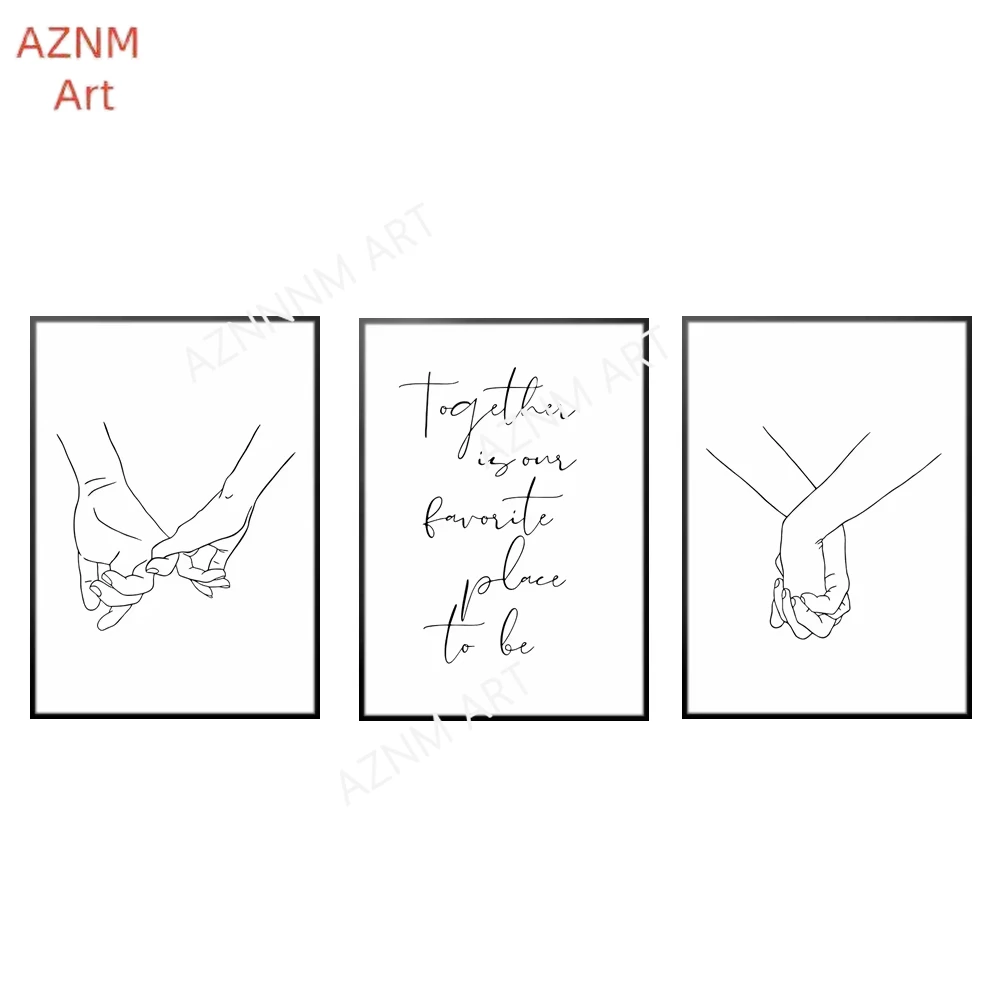 1/3PCS Frameless Modern Sketch Line Lover Canvas Poster Abstract Minimalist Holding Hands Wall for Bedroom Living Room Decor