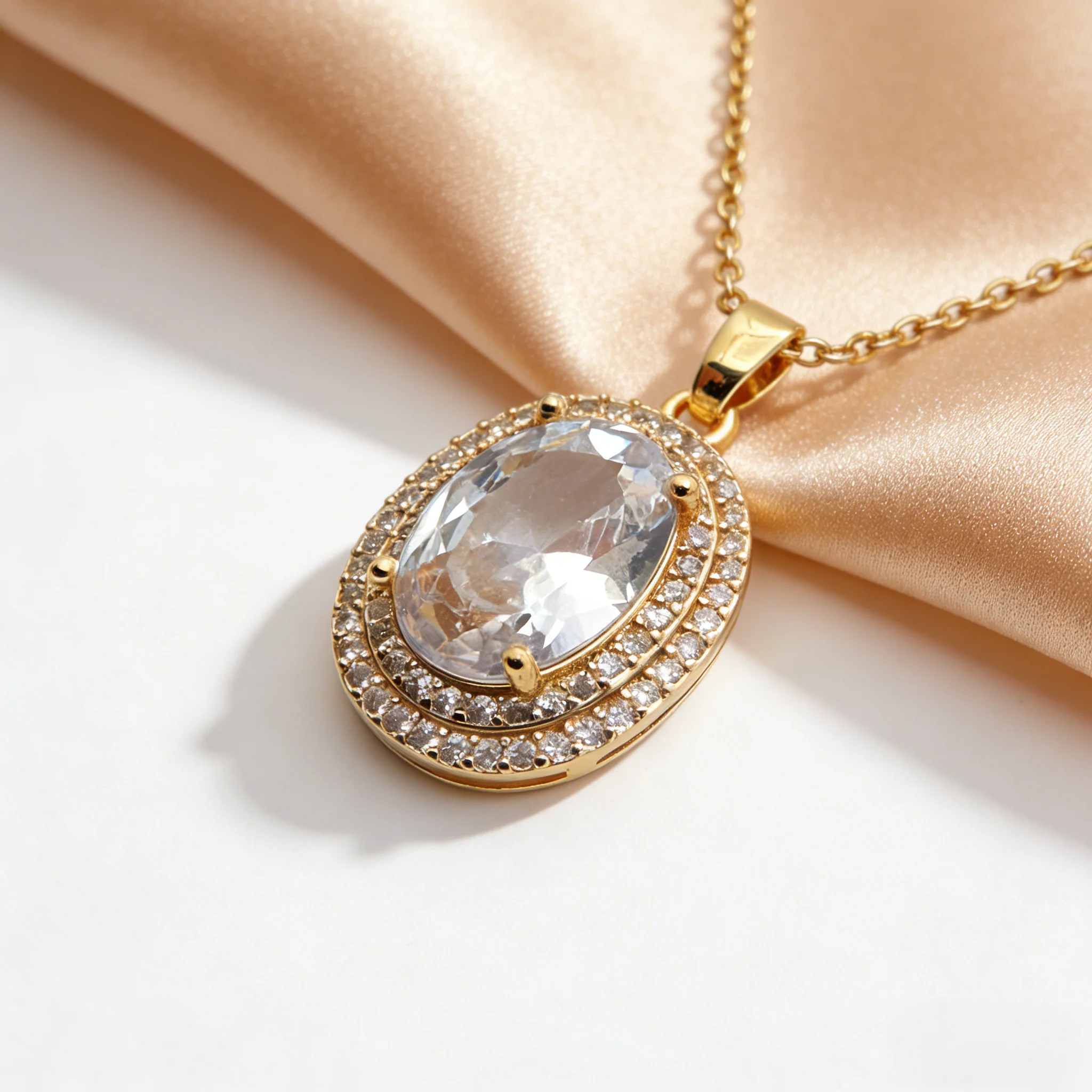 Oval Crystal & Heart Pendant Necklace for Women, Blue Green Purple Pink Rhinestone Design, Delicate Choker Clavicle Chain Gift