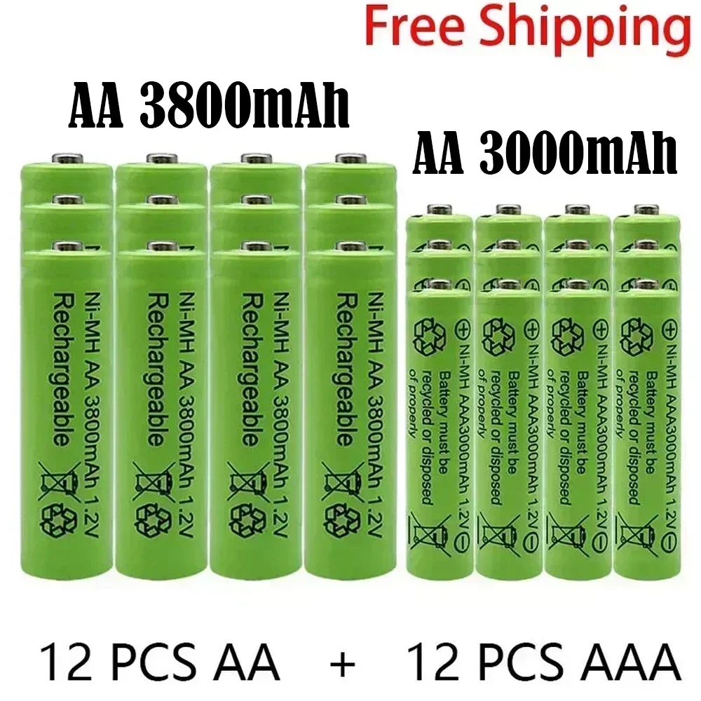 

New 1.5V AA + AAA NI MH Rechargeable AA Battery AAA Alkaline 3800-3000mah For Torch Toys Clock MP3 Player Replace Ni-Mh Battery