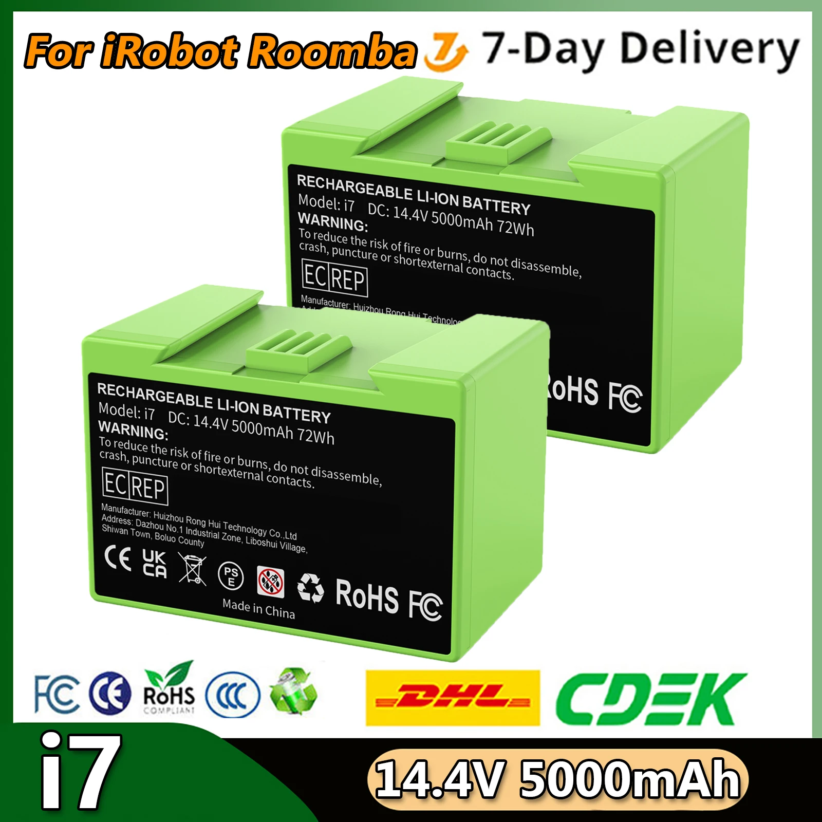 For iRobot Roomba i7 Rechargeable Battery 14.4V 5000mAh For i3 i4 i5 i6 i7 i8 J7 E5 Series Vacuum Cleaner Replacement Battery