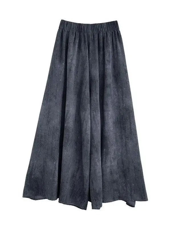 Summer Thin High Waist Wide Leg Ice Silk Skirt Pants Women's Dyeing Pants Korean Sle Loose Fit Nine Points High Waist