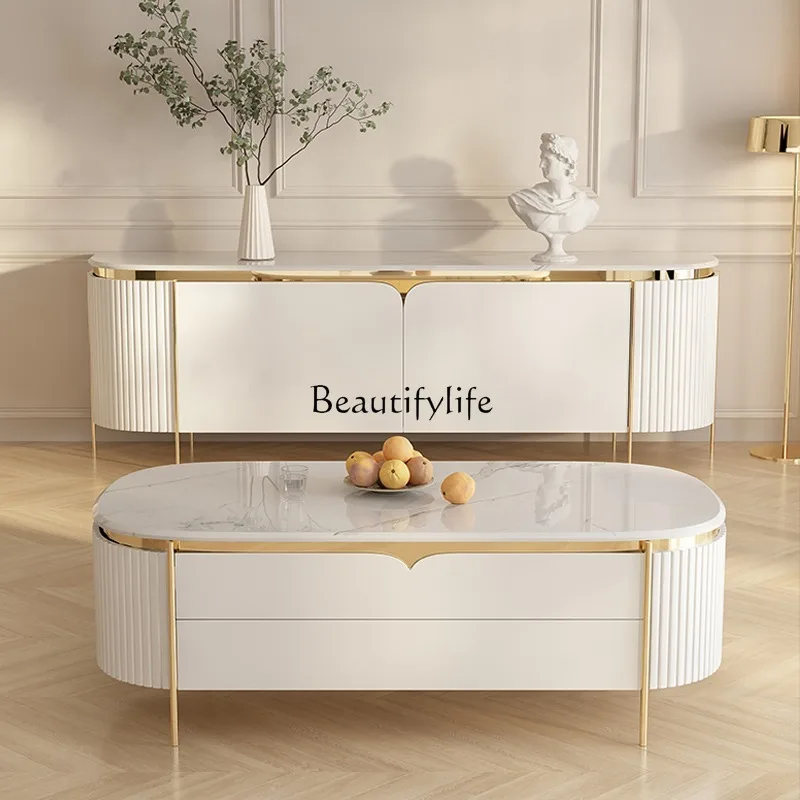 

5Italian light luxury coffee table simple modern living room rock slab solid wood coffee table