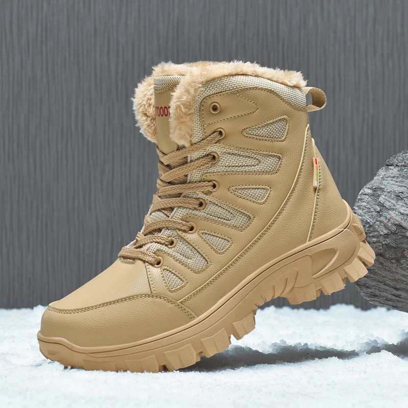 Winter Men Snow Boots Plush Warm Men's Hiking Shoes Waterproof Leather Men's Trekking Sneakers Outdoor Casual Motorcycle Boots